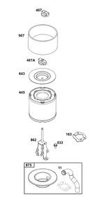 Air Cleaner Group Diagram and Parts List for 356447-0647-F1 200000 - 399999 Briggs and Stratton Engine